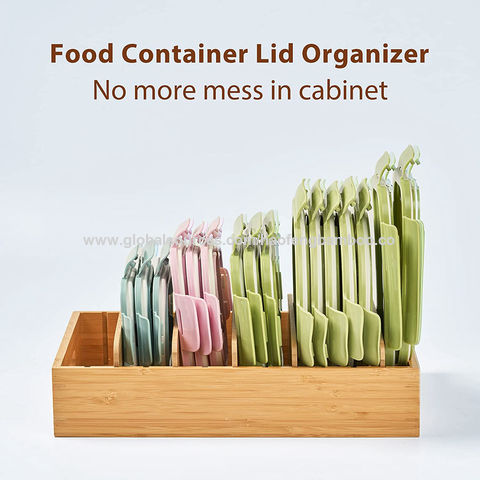 Food Container Lid Organizer With Adjustable Dividers, Plastic Lid