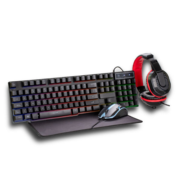 Gaming Accessories Kit (Red), 4-in-1 LED Backlight Bundle PC Combo with  Multimedia Keyboard Optical Mouse Mouse Pad & Headset with Adapter