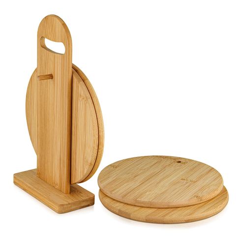 6Pcs Bamboo Wood Cutting Board Set with Stand Rectangular Chopping Blocks  Tray L