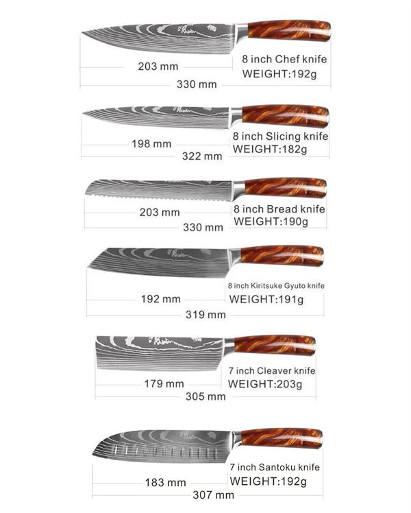 Buy Wholesale China 9 Pieces Carbon Steel Santoku Sciling Bread Cleaver Butcher  Knife Set With Amber Resin Handl & Kitchen Knife Set at USD 34.55