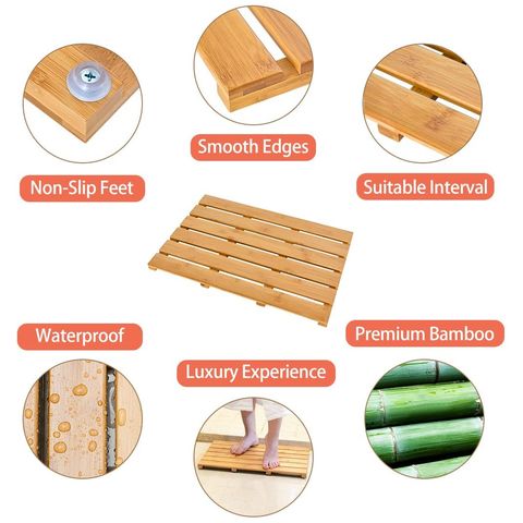 SPA Relaxation Bathroom Rugs Non-Slip Bamboo Shower Mat Bath Mat