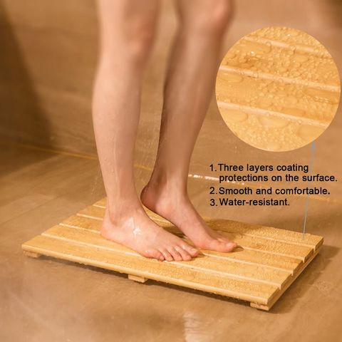 wooden bamboo bath shower mat non-slip