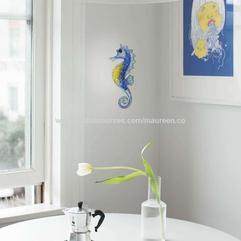 Metal Seahorse Wall Decor Bathroom Ocean Glass Art Outdoor Hanging