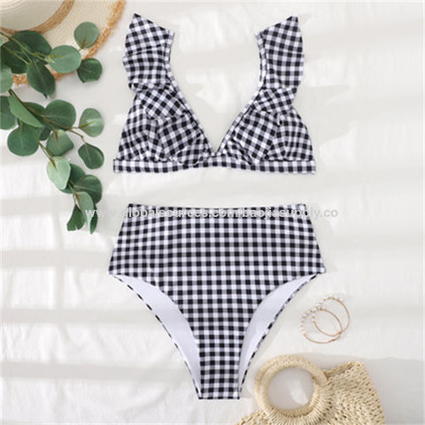 Bikini a cuadros con triángulo para mujer, estilo europeo y africano - Traje de baño de dos piezas