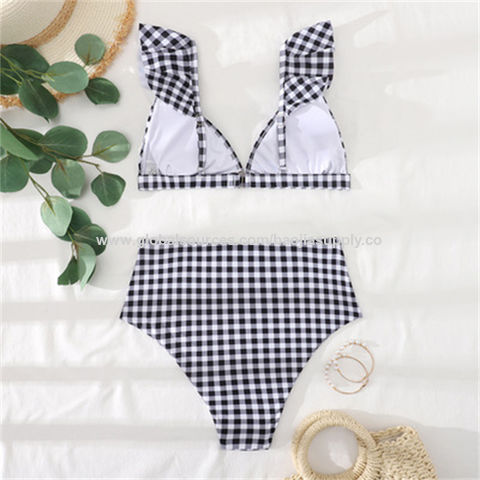 Bikini a cuadros con triángulo para mujer, estilo europeo y africano - Traje de baño de dos piezas