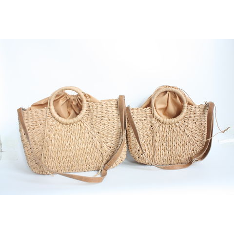 Round Raffia Beach Crossbody Bag Handmade Woven Shoulder Bag EC