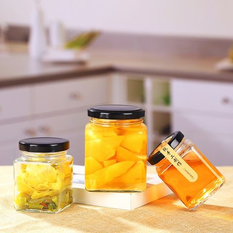 Ensemble de mini pots à miel hexagonaux en verre avec couvercle