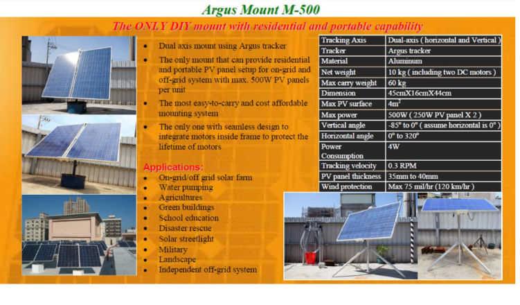 Argus Intelligent System Solar Tracker 100W/500W/1000W Mini Solar ...