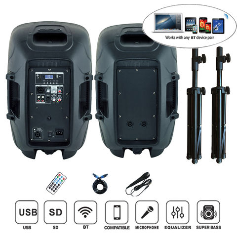 Système d'enceintes de sonorisation combo 2 voies 10 pouces 1000 W audio professionnel, enceinte active + passive, 2 caissons