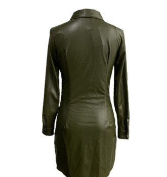 denim dress festival outfit Green Faux Leather Joggers - M