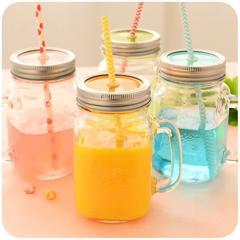 Buy Wholesale China Regular Mouth Mason Jar Cups With Handle 12 Oz Metai &  Plastic Straws Retro Drinking Glass & Mason Jar at USD 0.52