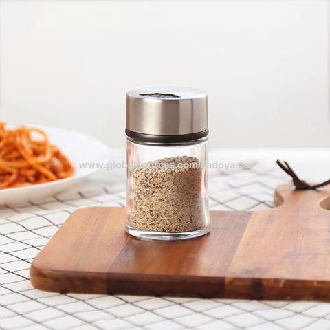 Salt and Pepper Shakers - Spice Dispenser with Adjustable Pour Holes - Stainless Steel & Glass - Salt Spice Shaker Dispenser Adjustable Pour Holes