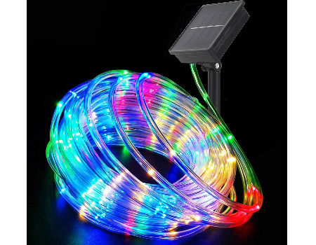 DULEE Solar Powered Outdoor Waterproof LED Rope Lights 10M 100 LED Neon Tube Strip String Fairy Lights,Colorful