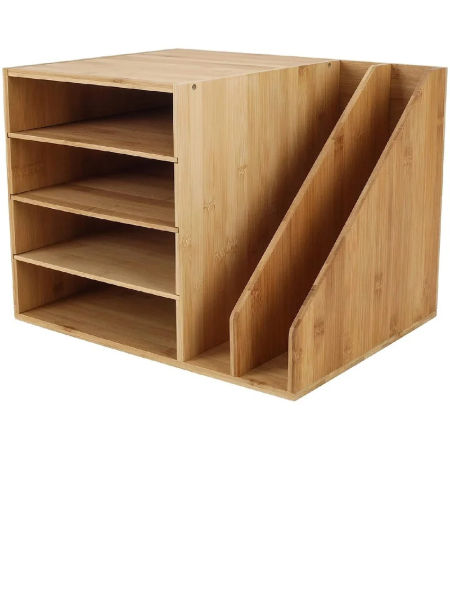 Natural Bamboo Desktop File Holder Rack, 5 Tier A4 Document Paper ...