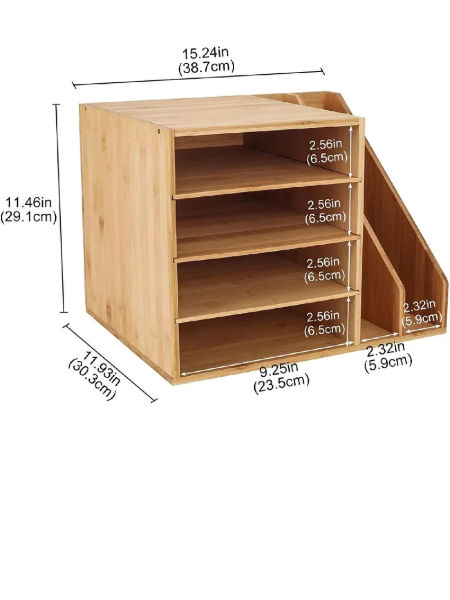 Natural Bamboo Desktop File Holder Rack, 5 Tier A4 Document Paper ...