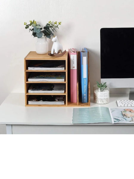 Natural Bamboo Desktop File Holder Rack, 5 Tier A4 Document Paper ...