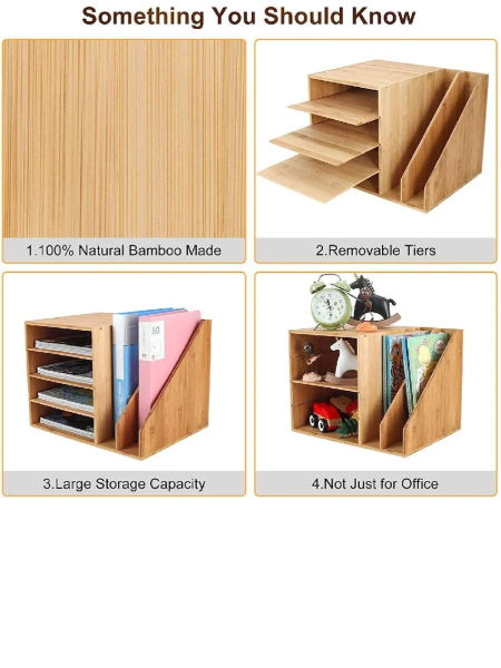 Natural Bamboo Desktop File Holder Rack, 5 Tier A4 Document Paper ...