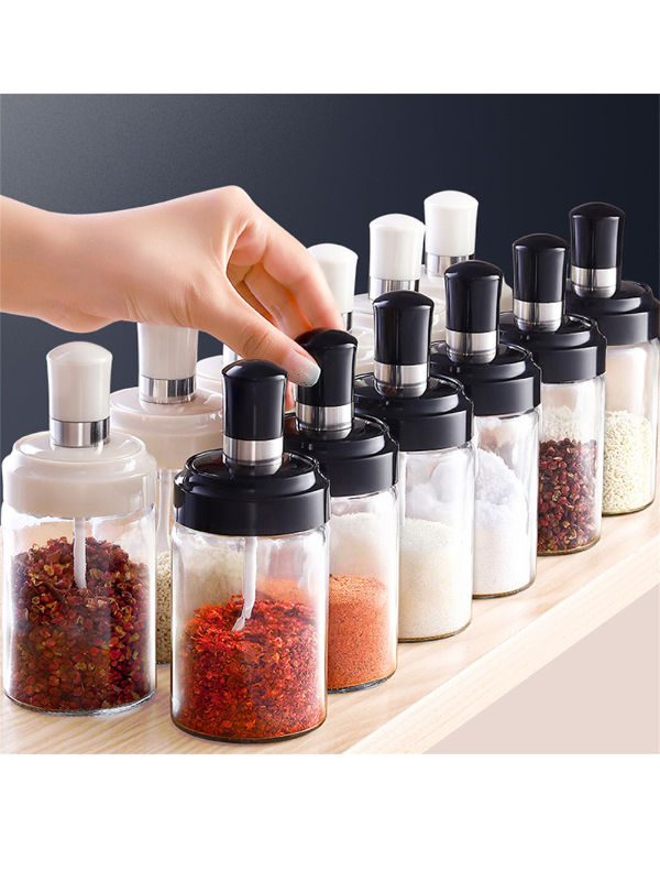 250ml Seasoning Bottles Glass Condiment Storage Containers Condiment Pot  Spice jar with Spoon Honey Pot Oil Brush Bottle