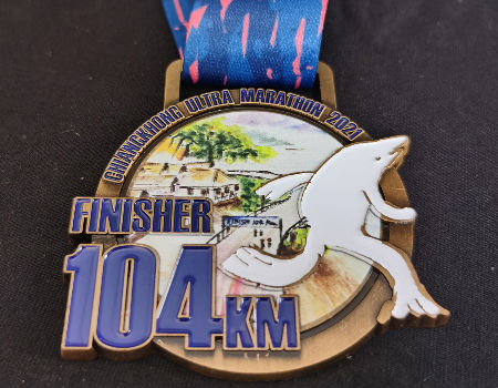 Chiangkhong Ultra Marathon medal for 104KM finisher UV printing supplier