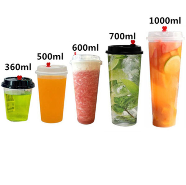 Milk Tea Smoothie Disposable Plastic Cups Round Shape 500ml 650ml