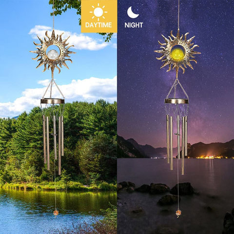 China Solar Wind Chimes, Star Crackle Glass Ball Warm LED Light ...