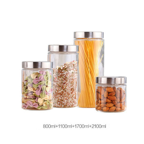 Buy Wholesale China Big Glass Canisters And Storage Jar 4 Sets With  Stainless Steel Screw On Lids For Food,spice, Coffee & Food Container at  USD 0.95