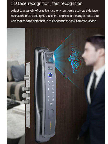 China Wifi face recognition fingerprint door lock with peephole camera ...