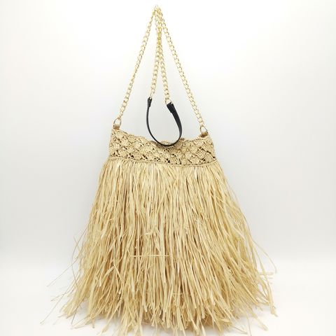 One Stud Raffia Bag With Chain for Woman in Natural