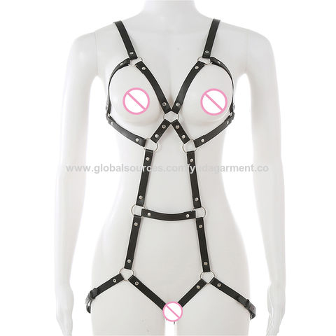 Women's Sexy Bandage Belt Bra / Hollow Cage Leather Bra