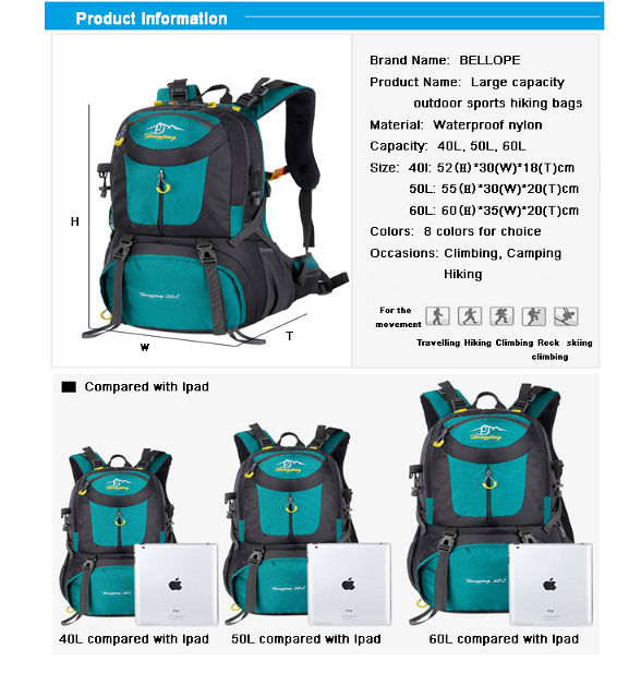 China El acampar que viaja respirable de la prenda impermeable 40L 50L 60L  del deporte al aire libre caminando el bolso encendido Global  Sources,Daypack,Bolso de escuela,bolso