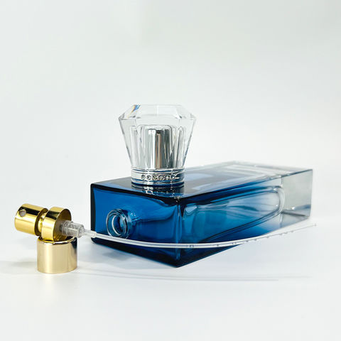 ombre blue square glass perfume bottle on