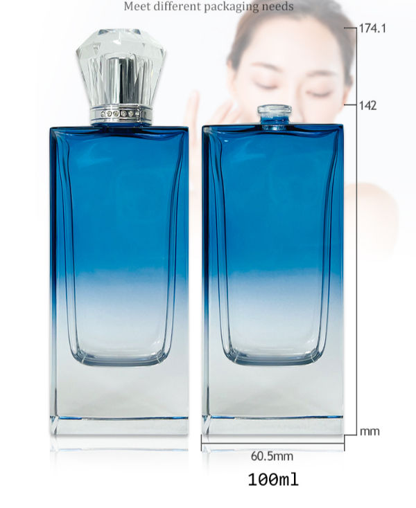 ombre blue square glass perfume bottle on
