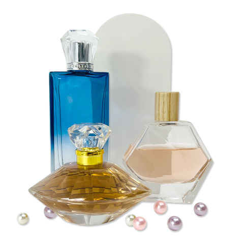 ombre blue square glass perfume bottle on