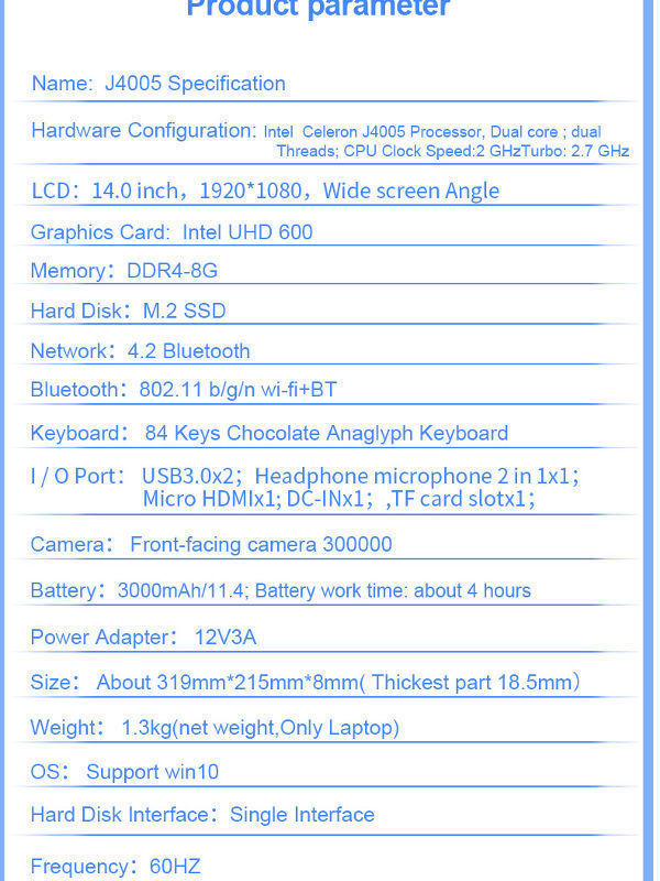 14" Notebook CPU J4005 Dual Cores CPU 8GB DDR4 128GB SSD Business laptop cores notebook computer supplier