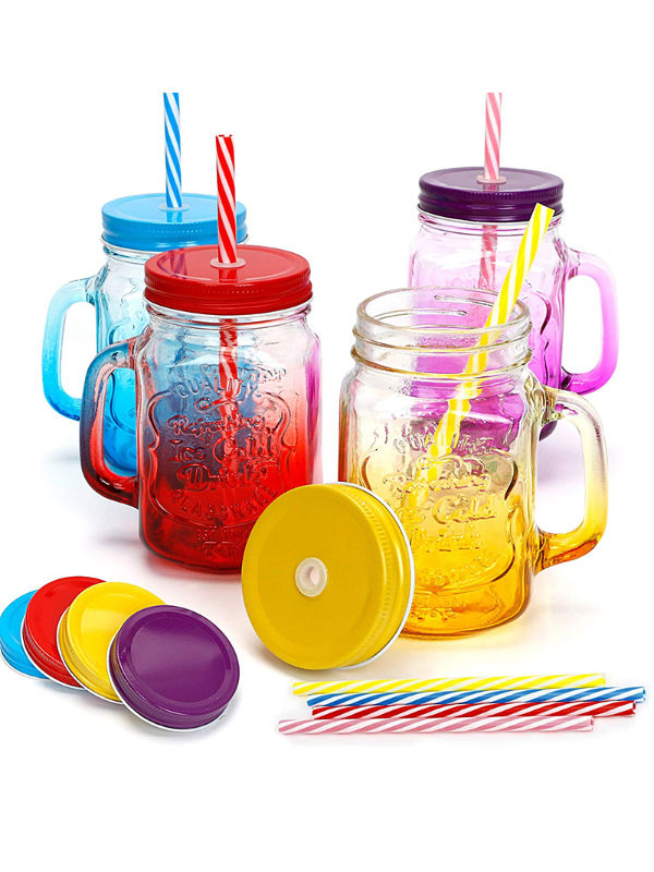 Buy Wholesale China 16 Oz Mason Jars With Handles Lids And Straws 4 Piece  Wide Mouth Mason Jar Mugs Set & Bottle Jars Household Container Pot at USD  0.44