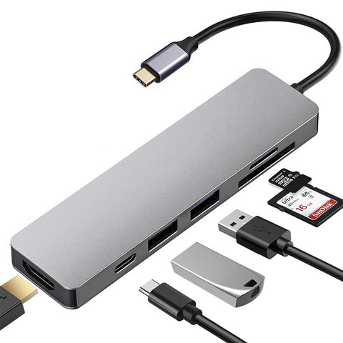 Hub USB C, adaptador multipuerto USB C Ethernet 6 en 1, USB C a
