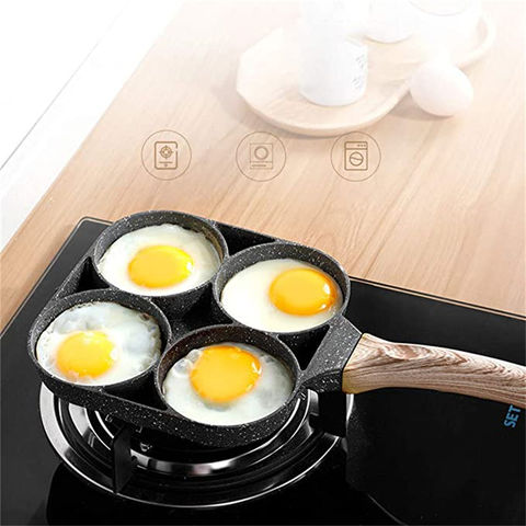 4-Loch Antihaft Bratpfanne mit Holzgriff zum Kochen von Frühstück, Pfannkuchen, Omeletts, Burger und Eiern - Direkt vom Hersteller