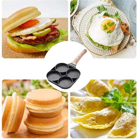 4-Loch Antihaft Bratpfanne mit Holzgriff zum Kochen von Frühstück, Pfannkuchen, Omeletts, Burger und Eiern - Direkt vom Hersteller