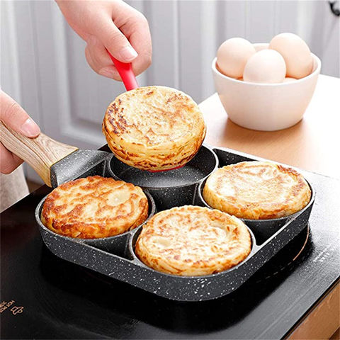 4-Loch Antihaft Bratpfanne mit Holzgriff zum Kochen von Frühstück, Pfannkuchen, Omeletts, Burger und Eiern - Direkt vom Hersteller