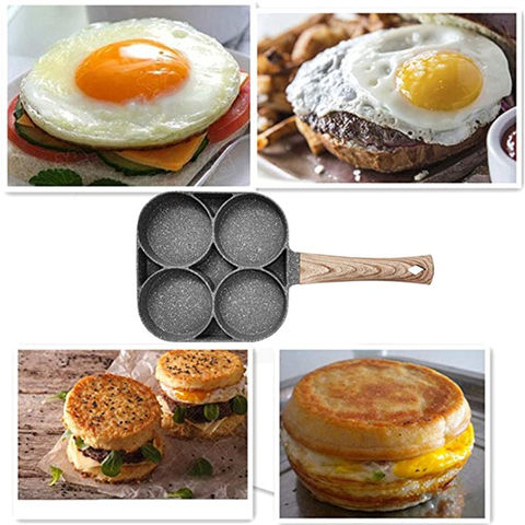 4-Loch Antihaft Bratpfanne mit Holzgriff zum Kochen von Frühstück, Pfannkuchen, Omeletts, Burger und Eiern - Direkt vom Hersteller