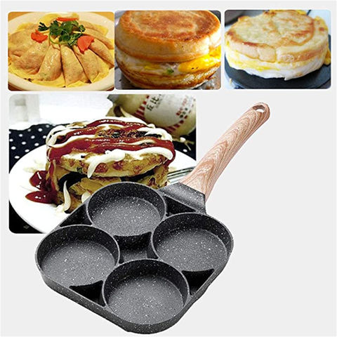 4-Loch Antihaft Bratpfanne mit Holzgriff zum Kochen von Frühstück, Pfannkuchen, Omeletts, Burger und Eiern - Direkt vom Hersteller