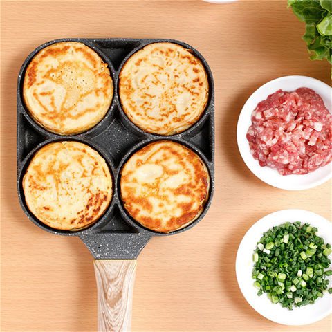4-Loch Antihaft Bratpfanne mit Holzgriff zum Kochen von Frühstück, Pfannkuchen, Omeletts, Burger und Eiern - Direkt vom Hersteller