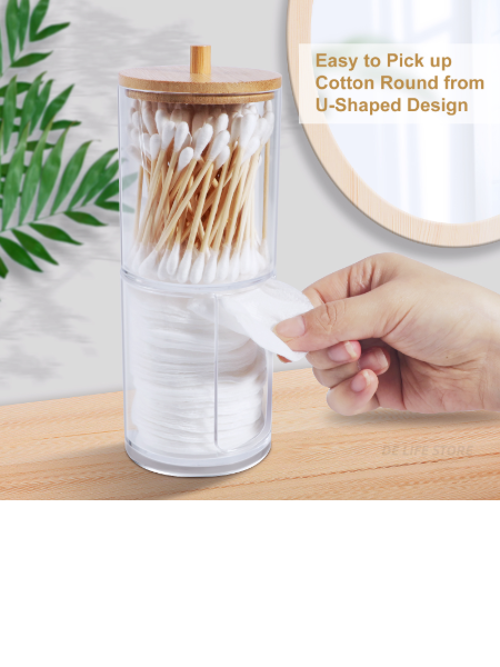 Cylinder-Shaped Spice Seasoning Bottles Cotton Swab Storage Case with Bamboo Lid
