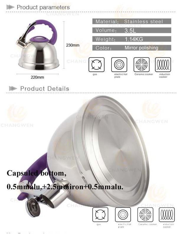 Stainless steel 3.5L water kettle tea kettle whistling kettle for restaurant kitchen, whistling