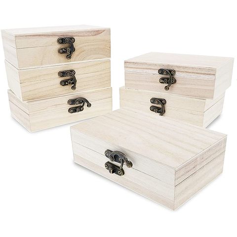  6 Pack Wooden Box Heart-Shaped Jewelry Box Unfinshed
