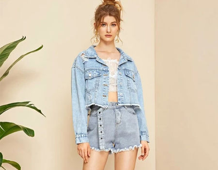 S Lapel Button Open Front Denim Jacket 
