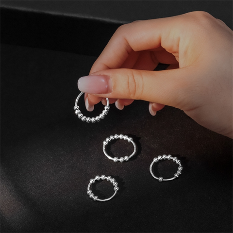 Fidget Beads Fidget Ring Spinner Single Coil Spiral Fidget Ring Beads  Rotate Freely Anti Stress Anxiety Ring Toy For Girl Women