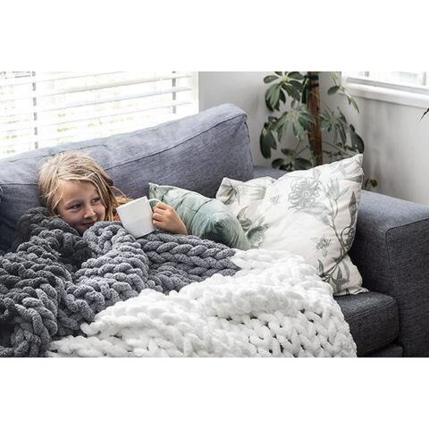 Chunky Knit Blanket Throw Soft Chenille Yarn Knit Blanket for Bed Sofa Boho  Fluffy Thick Tightly Woven Throw Machine Washable (Color : White, Size 