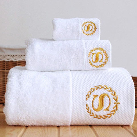 Embroidered Logo Towel Designs Cotton 70 140 Adult Hotel White