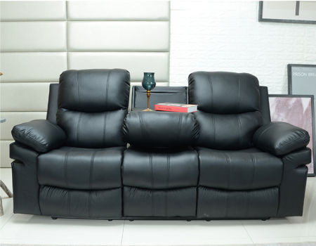 Wooden Frame Black Recliner Sofa Set, Best Quality Leather Reclining Sofas